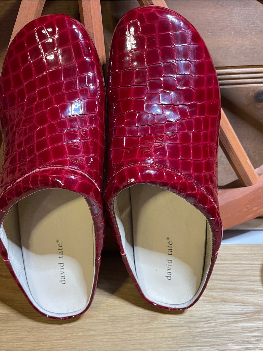 David Tate Deep Red Croc-Embossed Slip-On Clog - HQ Leather Upper Sz 13W - Picture 2 of 11